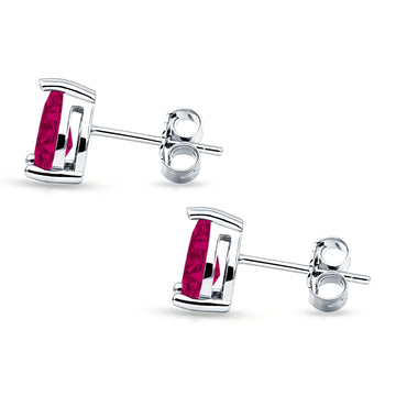 Art Deco Pear Shape Solitaire Push Back Stud Earring Excellent Simulated Ruby CZ 925 Sterling Silver